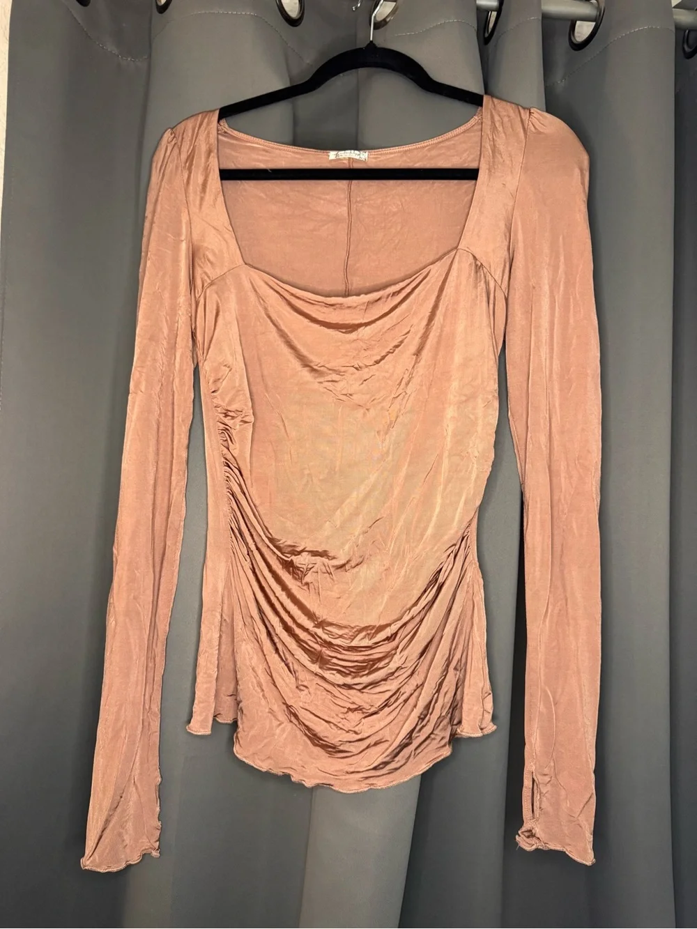 Free People Ruched Square Neck Long Sleeve Top | Dusty Rose Blush | Size M